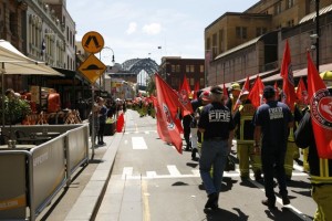 Centenary March in The Rocks with Harbour Bridge in background